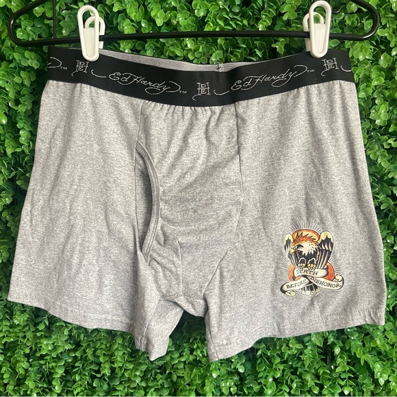 NEW Ed Hardy DEATH BEFORE DISHONOR Heather Grey Soft Boxer Briefs Mens Large - Picture 5 of 7